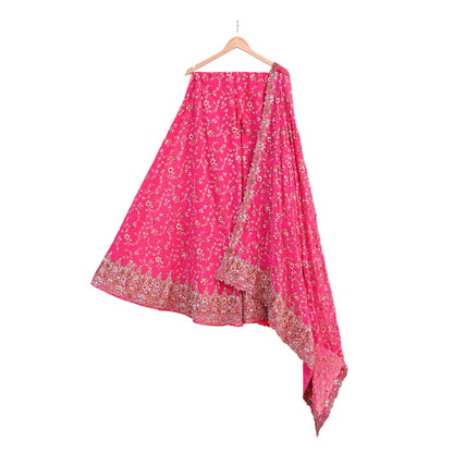Indian Vintage Pink Pure Georgette Silk Hand Embroidered Lehenga 2pcs Set, Bollywood Wedding Wear