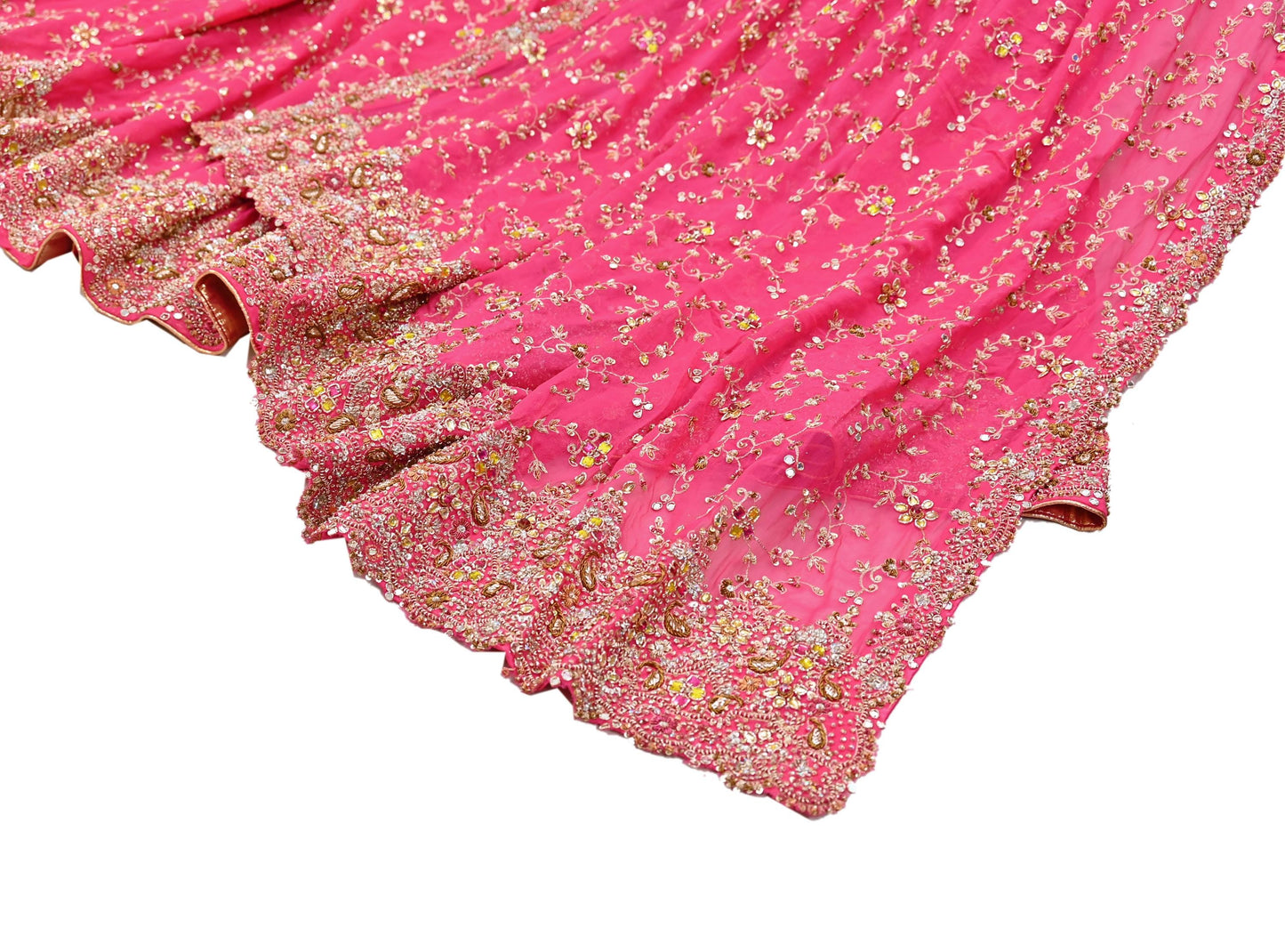 Indian Vintage Pink Pure Georgette Silk Hand Embroidered Lehenga 2pcs Set, Bollywood Wedding Wear