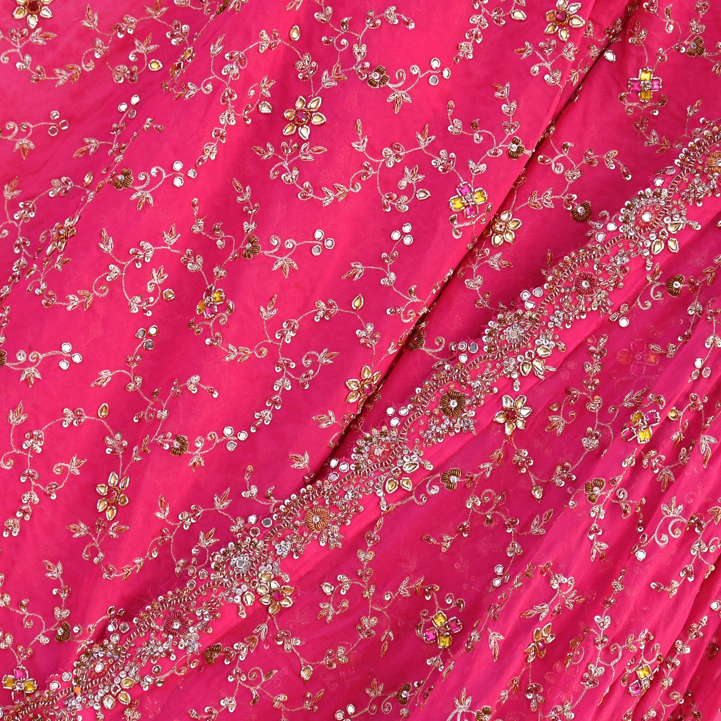 Indian Vintage Pink Pure Georgette Silk Hand Embroidered Lehenga 2pcs Set, Bollywood Wedding Wear