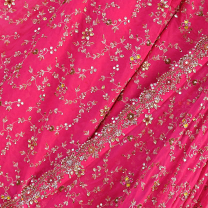 Indian Vintage Pink Pure Georgette Silk Hand Embroidered Lehenga 2pcs Set, Bollywood Wedding Wear
