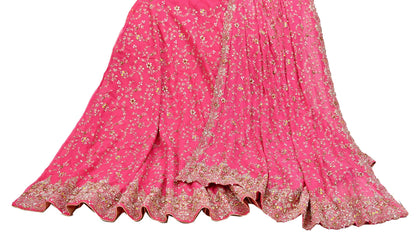 Indian Vintage Pink Pure Georgette Silk Hand Embroidered Lehenga 2pcs Set, Bollywood Wedding Wear