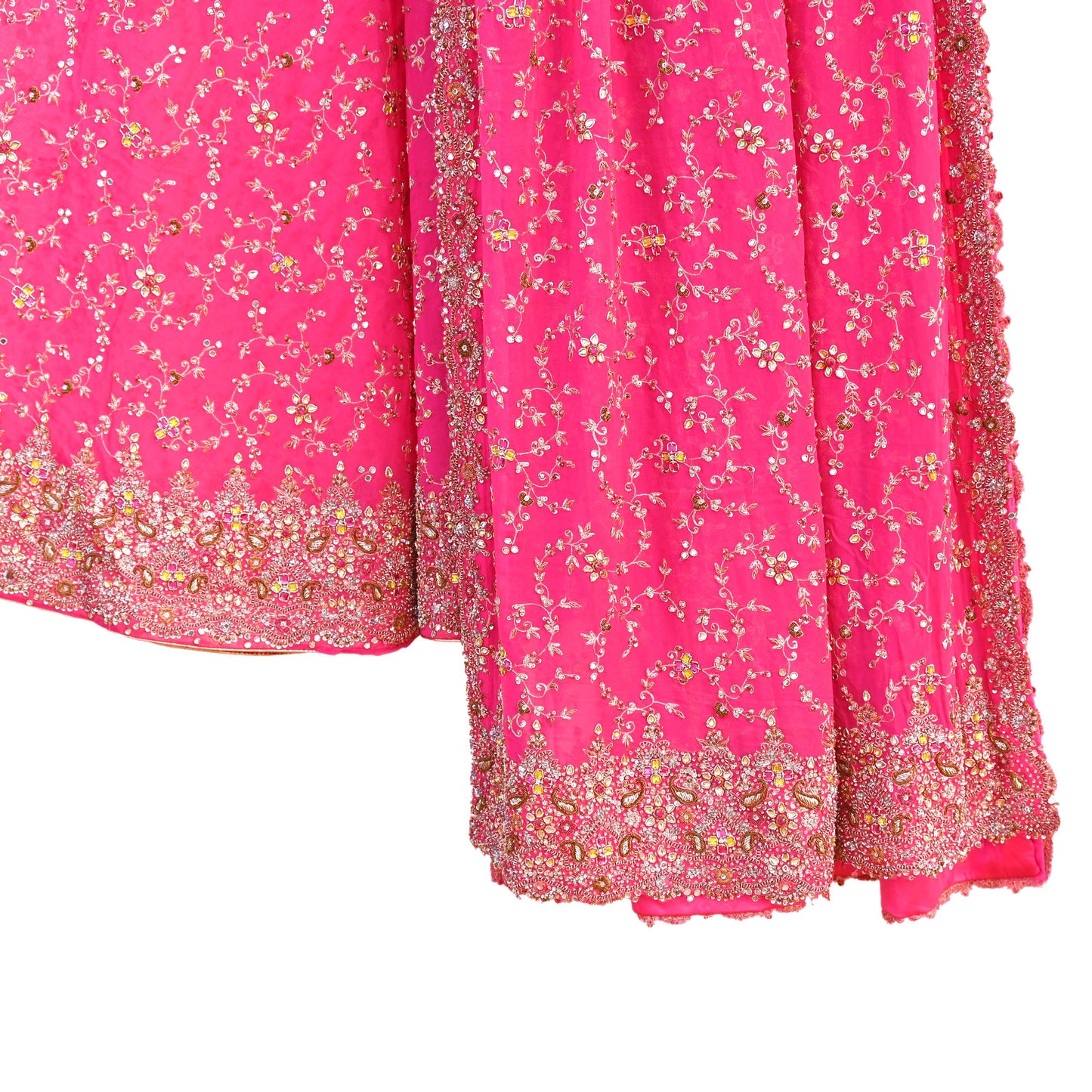 Indian Vintage Pink Pure Georgette Silk Hand Embroidered Lehenga 2pcs Set, Bollywood Wedding Wear