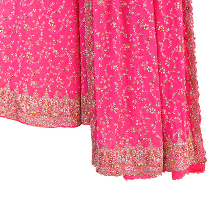 Indian Vintage Pink Pure Georgette Silk Hand Embroidered Lehenga 2pcs Set, Bollywood Wedding Wear