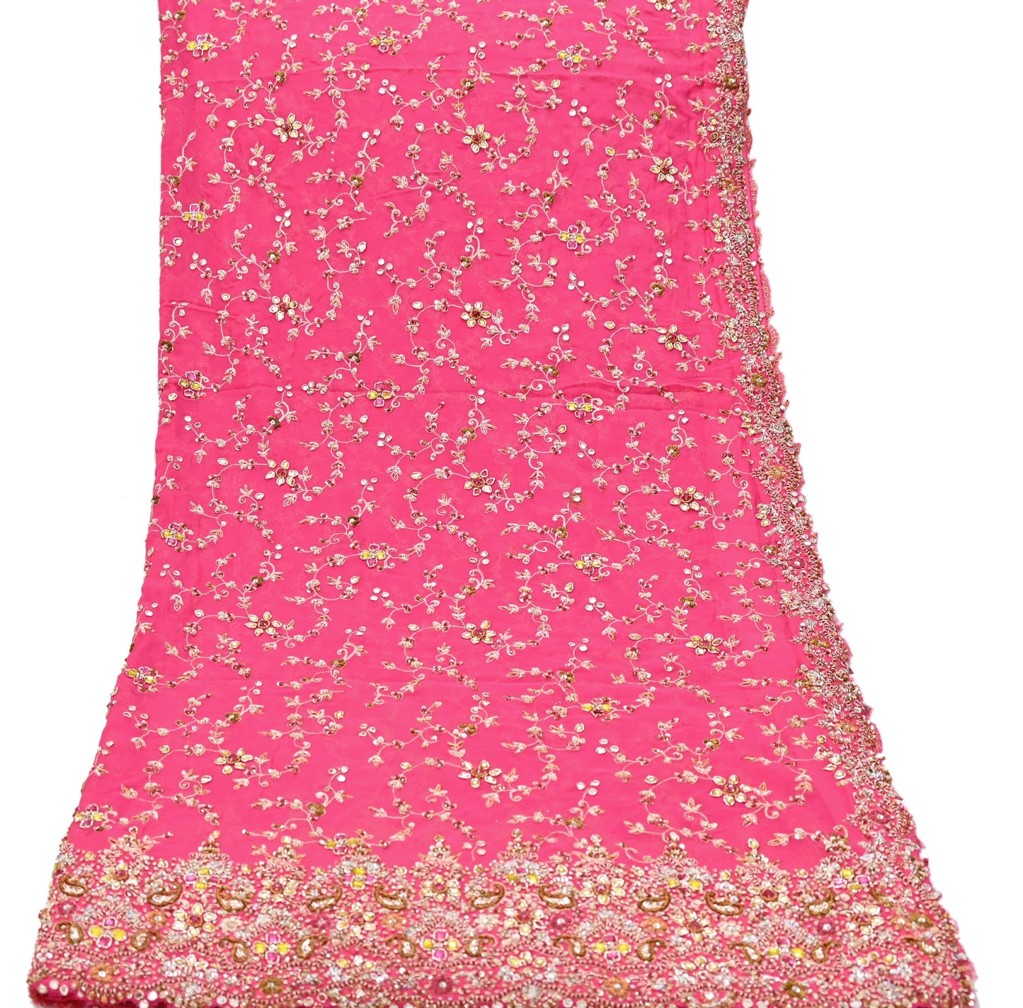 Indian Vintage Heavy Pink Bridal Dupatta Pure Georgette Silk Hand Embroidered Zardozi, Dabka, Zari Work Party Wear Long Stole