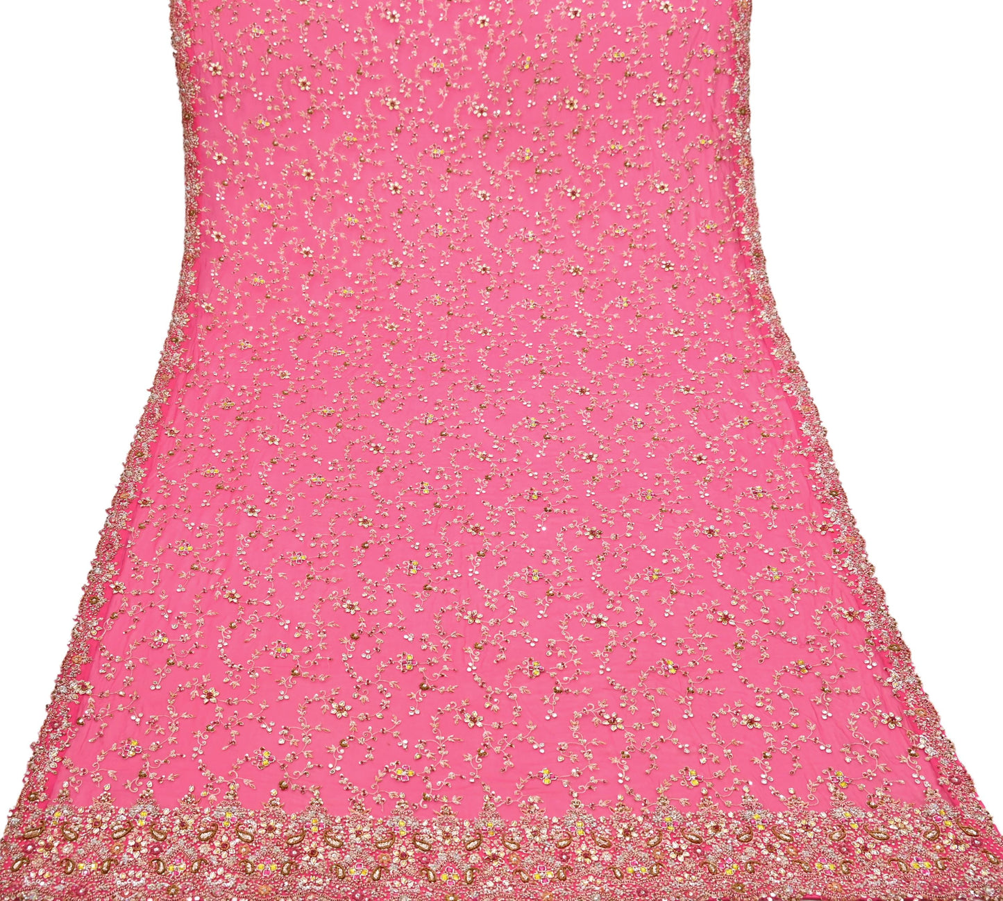 Indian Vintage Heavy Pink Bridal Dupatta Pure Georgette Silk Hand Embroidered Zardozi, Dabka, Zari Work Party Wear Long Stole
