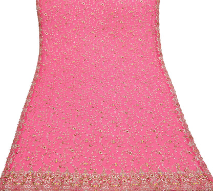 Indian Vintage Heavy Pink Bridal Dupatta Pure Georgette Silk Hand Embroidered Zardozi, Dabka, Zari Work Party Wear Long Stole