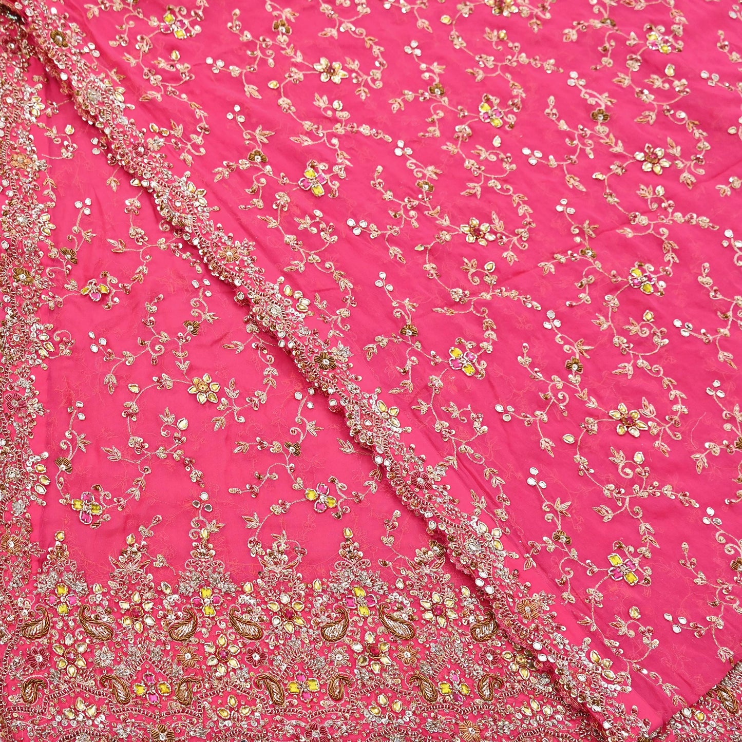 Indian Vintage Heavy Pink Bridal Dupatta Pure Georgette Silk Hand Embroidered Zardozi, Dabka, Zari Work Party Wear Long Stole