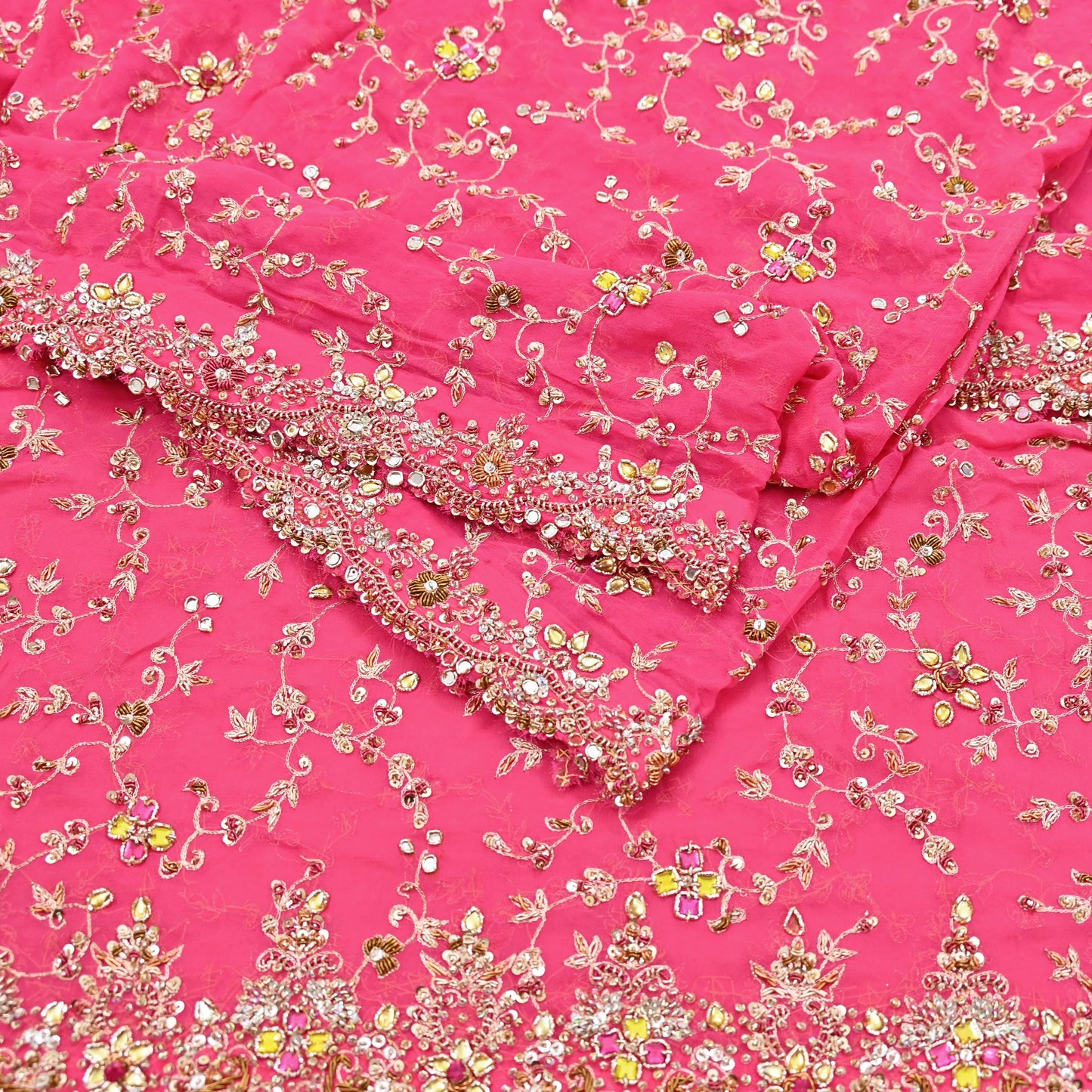 Indian Vintage Heavy Pink Bridal Dupatta Pure Georgette Silk Hand Embroidered Zardozi, Dabka, Zari Work Party Wear Long Stole