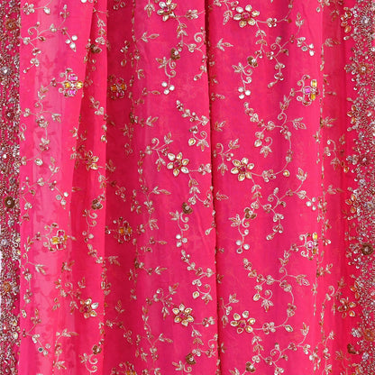 Indian Vintage Heavy Pink Bridal Dupatta Pure Georgette Silk Hand Embroidered Zardozi, Dabka, Zari Work Party Wear Long Stole