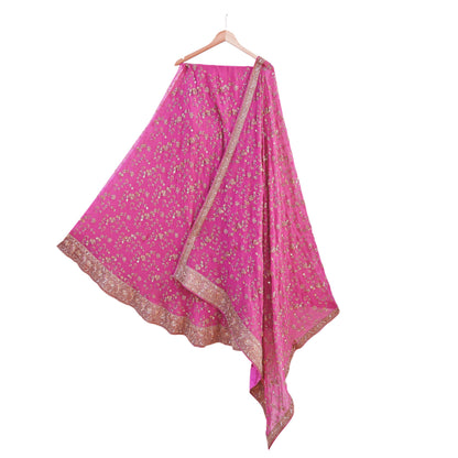 Indian Vintage Pink Pure Georgette Silk Hand Embroidered Lehenga 2pcs Set, Bollywood Wedding Wear
