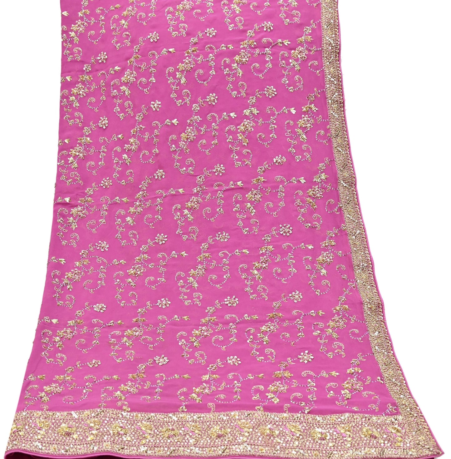Indian Vintage Pink Pure Georgette Silk Hand Embroidered Lehenga 2pcs Set, Bollywood Wedding Wear