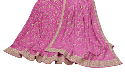 Indian Vintage Pink Pure Georgette Silk Hand Embroidered Lehenga 2pcs Set, Bollywood Wedding Wear