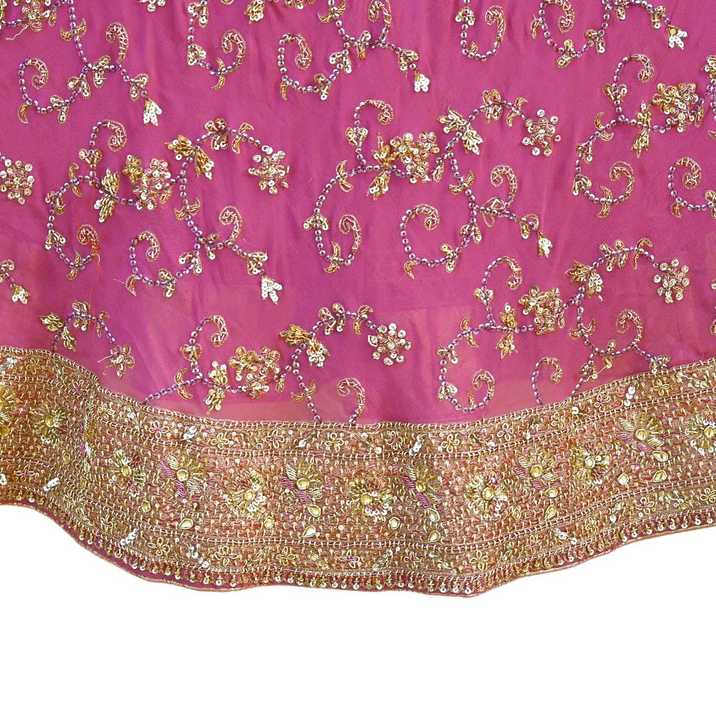 Indian Vintage Pink Pure Georgette Silk Hand Embroidered Lehenga 2pcs Set, Bollywood Wedding Wear