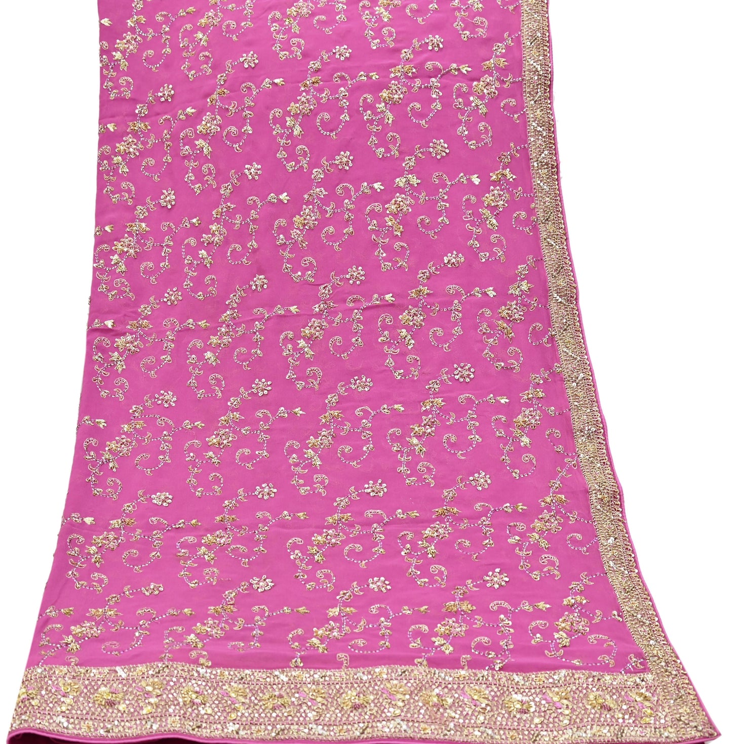 Indian Vintage Heavy Pink Bridal Dupatta Pure Georgette Silk Hand Embroidered Zardozi, Dabka, Zari Work Party Wear Long Stole
