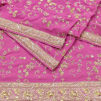 Indian Vintage Heavy Pink Bridal Dupatta Pure Georgette Silk Hand Embroidered Zardozi, Dabka, Zari Work Party Wear Long Stole
