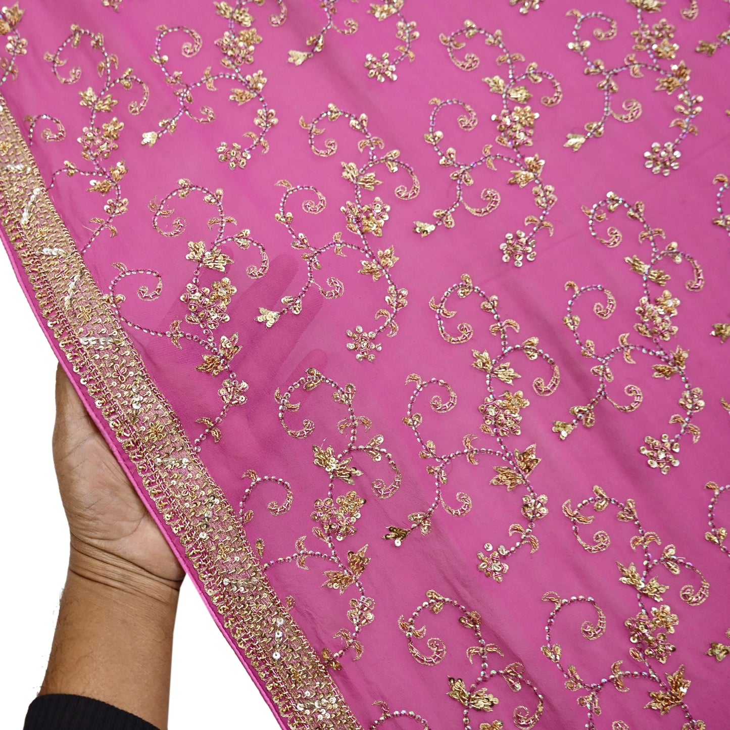 Indian Vintage Heavy Pink Bridal Dupatta Pure Georgette Silk Hand Embroidered Zardozi, Dabka, Zari Work Party Wear Long Stole