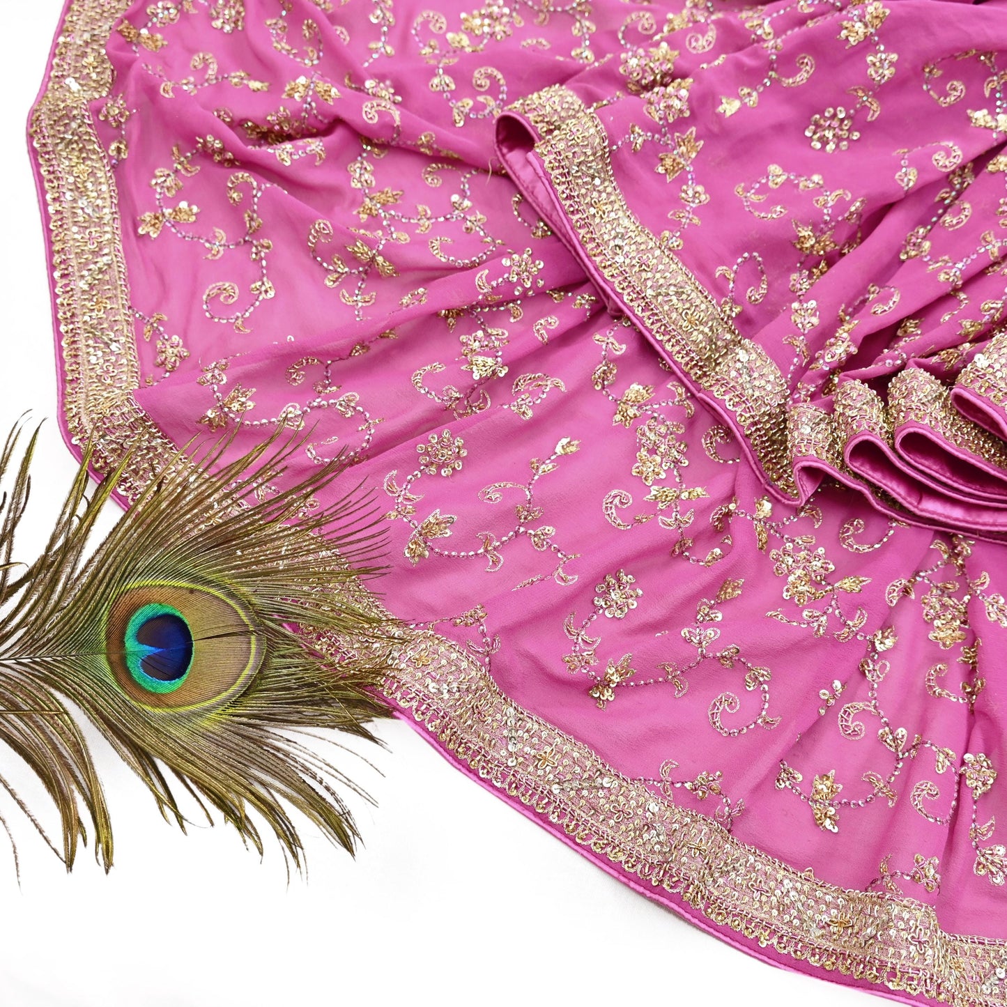 Indian Vintage Heavy Pink Bridal Dupatta Pure Georgette Silk Hand Embroidered Zardozi, Dabka, Zari Work Party Wear Long Stole