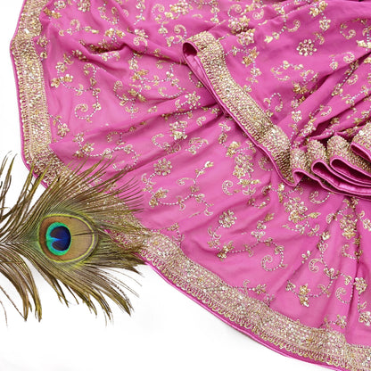 Indian Vintage Heavy Pink Bridal Dupatta Pure Georgette Silk Hand Embroidered Zardozi, Dabka, Zari Work Party Wear Long Stole