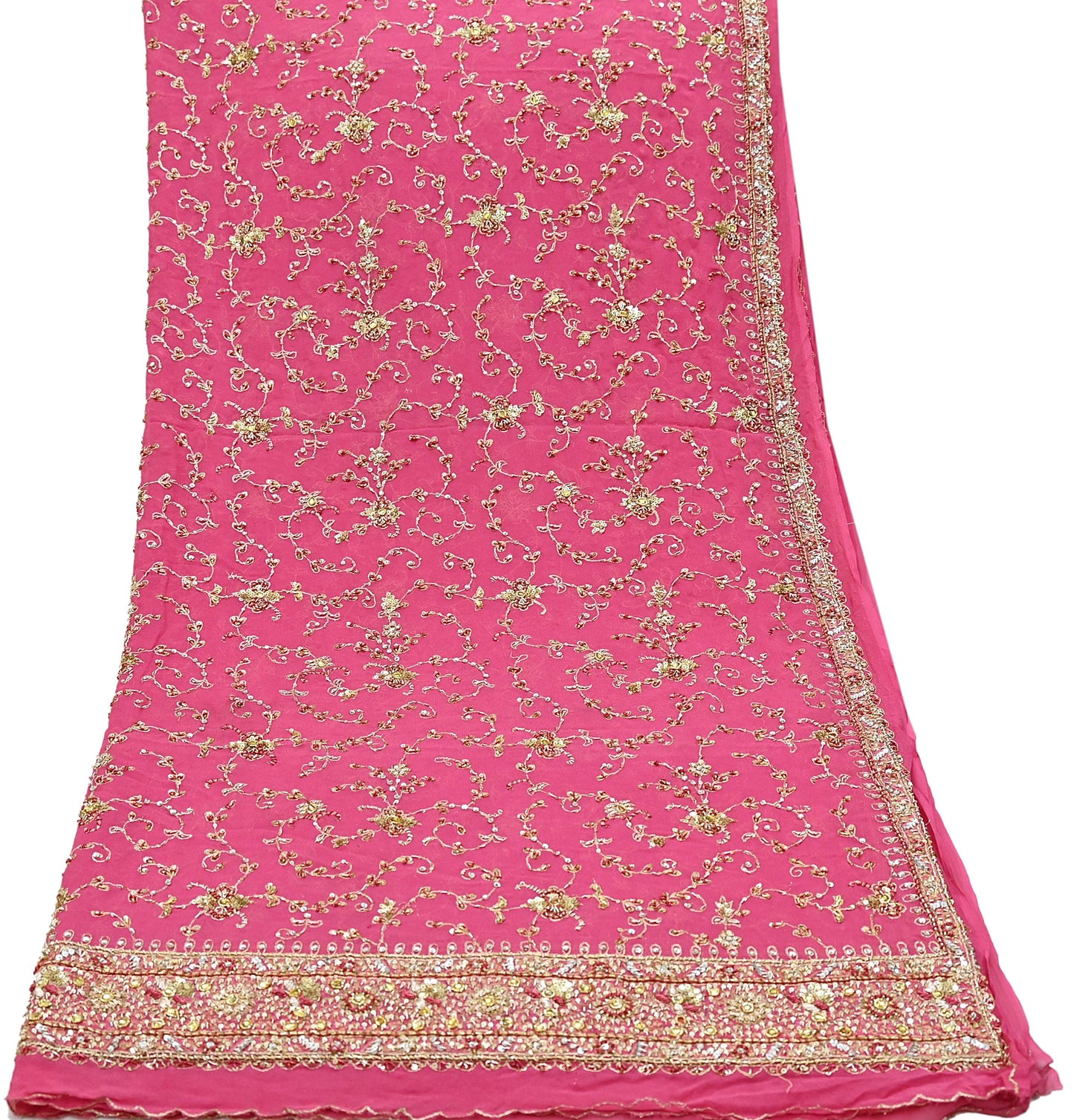 Indian Vintage Pink Pure Georgette Silk Hand Embroidered Lehenga 2pcs Set, Bollywood Wedding Wear