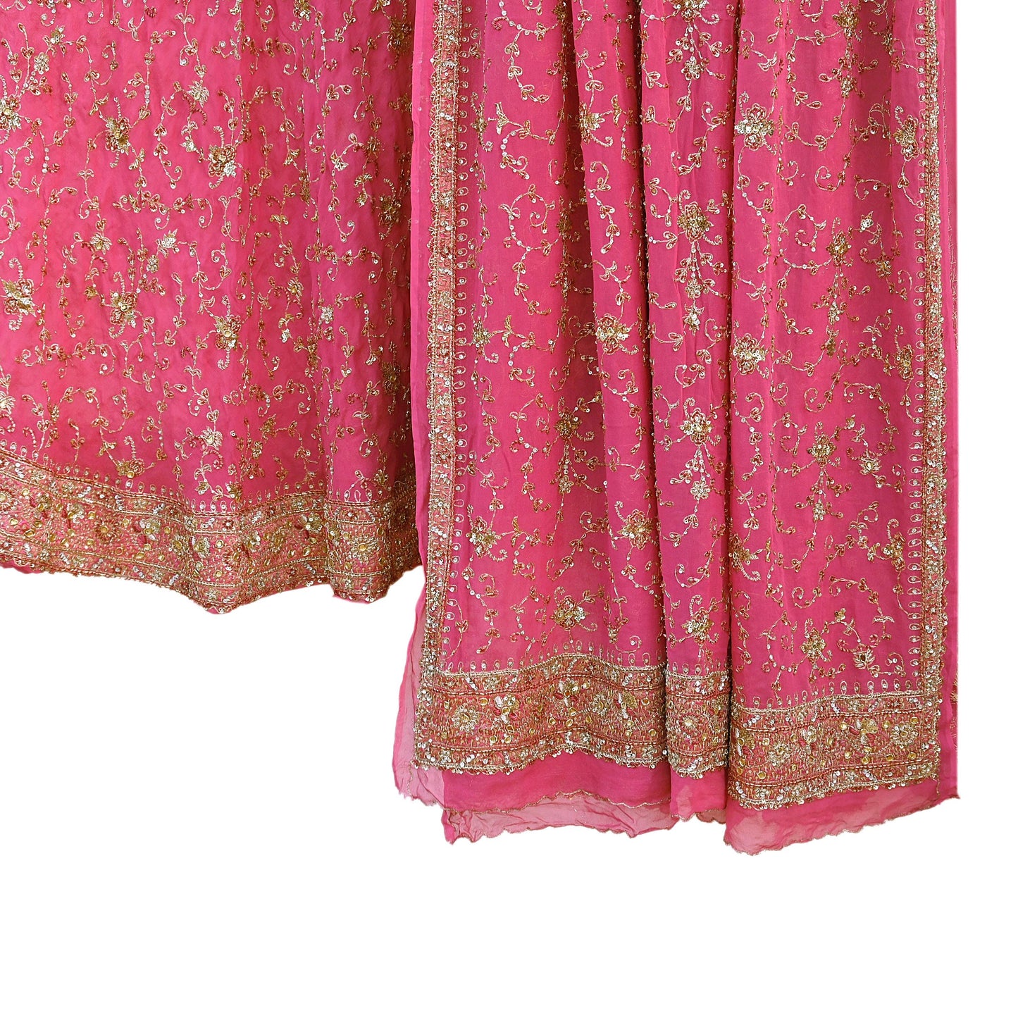 Indian Vintage Pink Pure Georgette Silk Hand Embroidered Lehenga 2pcs Set, Bollywood Wedding Wear