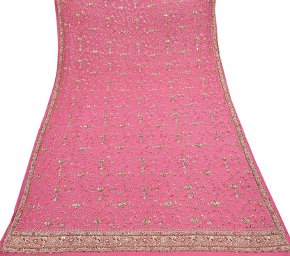 Indian Vintage Pink Pure Georgette Silk Hand Embroidered Lehenga 2pcs Set, Bollywood Wedding Wear