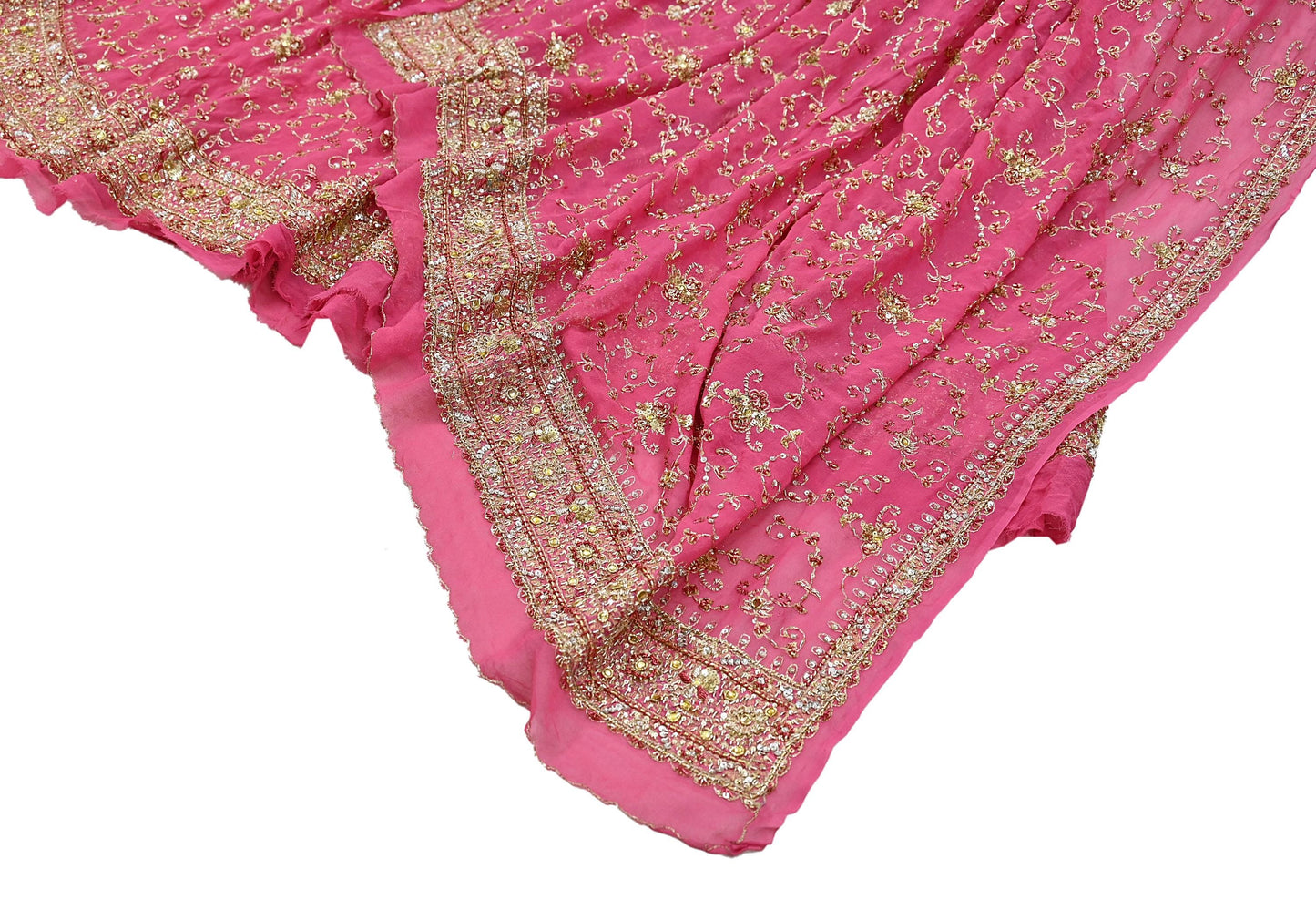Indian Vintage Pink Pure Georgette Silk Hand Embroidered Lehenga 2pcs Set, Bollywood Wedding Wear