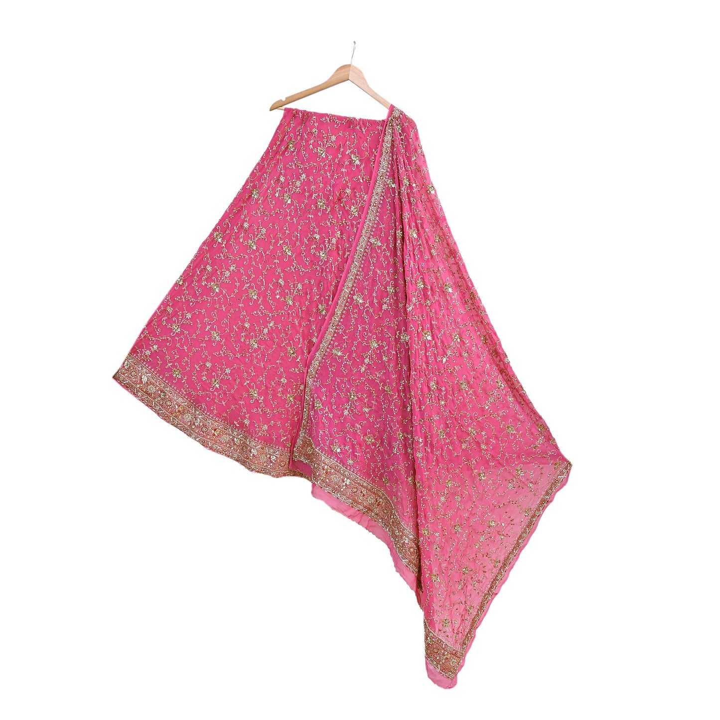Indian Vintage Pink Pure Georgette Silk Hand Embroidered Lehenga 2pcs Set, Bollywood Wedding Wear