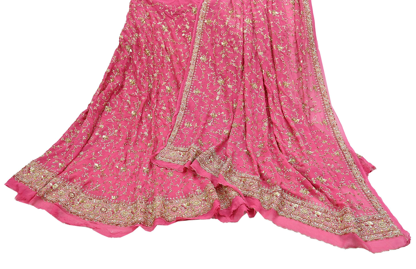 Indian Vintage Pink Pure Georgette Silk Hand Embroidered Lehenga 2pcs Set, Bollywood Wedding Wear