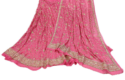 Indian Vintage Pink Pure Georgette Silk Hand Embroidered Lehenga 2pcs Set, Bollywood Wedding Wear