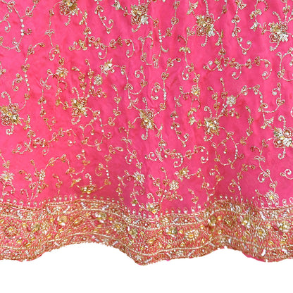 Indian Vintage Pink Pure Georgette Silk Hand Embroidered Lehenga 2pcs Set, Bollywood Wedding Wear