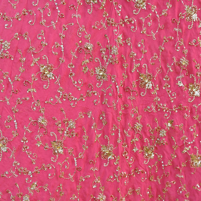 Indian Vintage Pink Pure Georgette Silk Hand Embroidered Lehenga 2pcs Set, Bollywood Wedding Wear