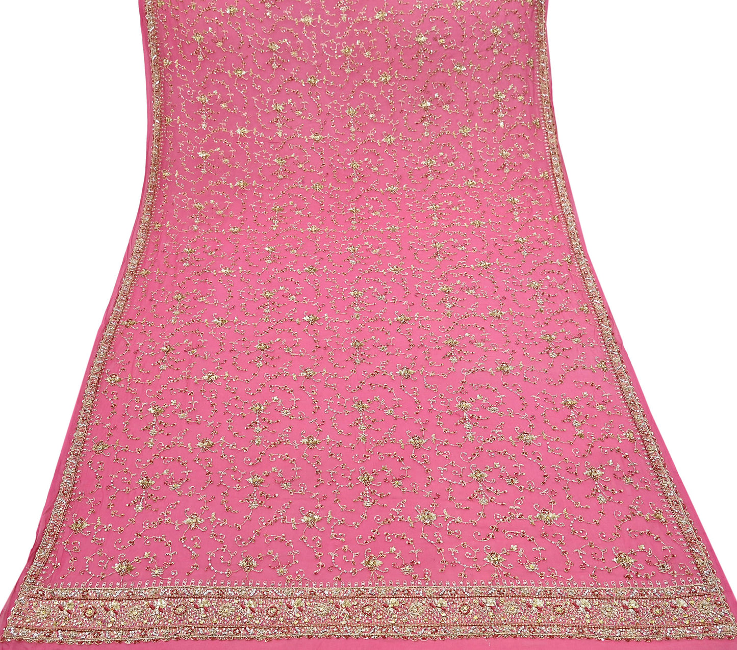 Indian Vintage Heavy Pink Bridal Dupatta Pure Georgette Silk Hand Embroidered Zardozi, Dabka, Zari Work Party Wear Long Stole