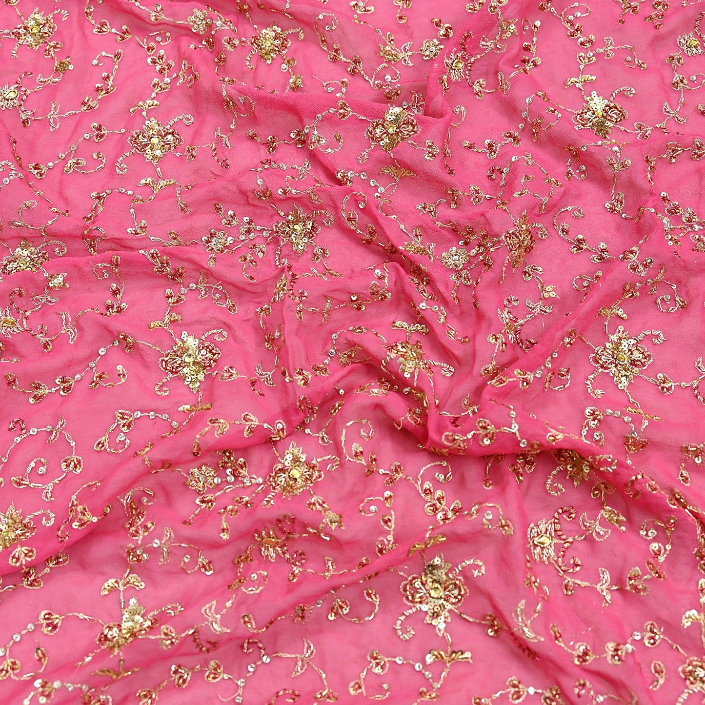 Indian Vintage Heavy Pink Bridal Dupatta Pure Georgette Silk Hand Embroidered Zardozi, Dabka, Zari Work Party Wear Long Stole