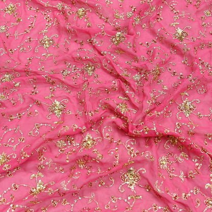 Indian Vintage Heavy Pink Bridal Dupatta Pure Georgette Silk Hand Embroidered Zardozi, Dabka, Zari Work Party Wear Long Stole