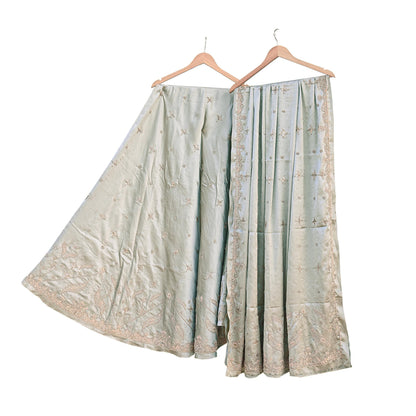 Indian Vintage Gray Pure Satin Silk Hand Embroidered Lehenga 2pcs Set, Bollywood Wedding Wear