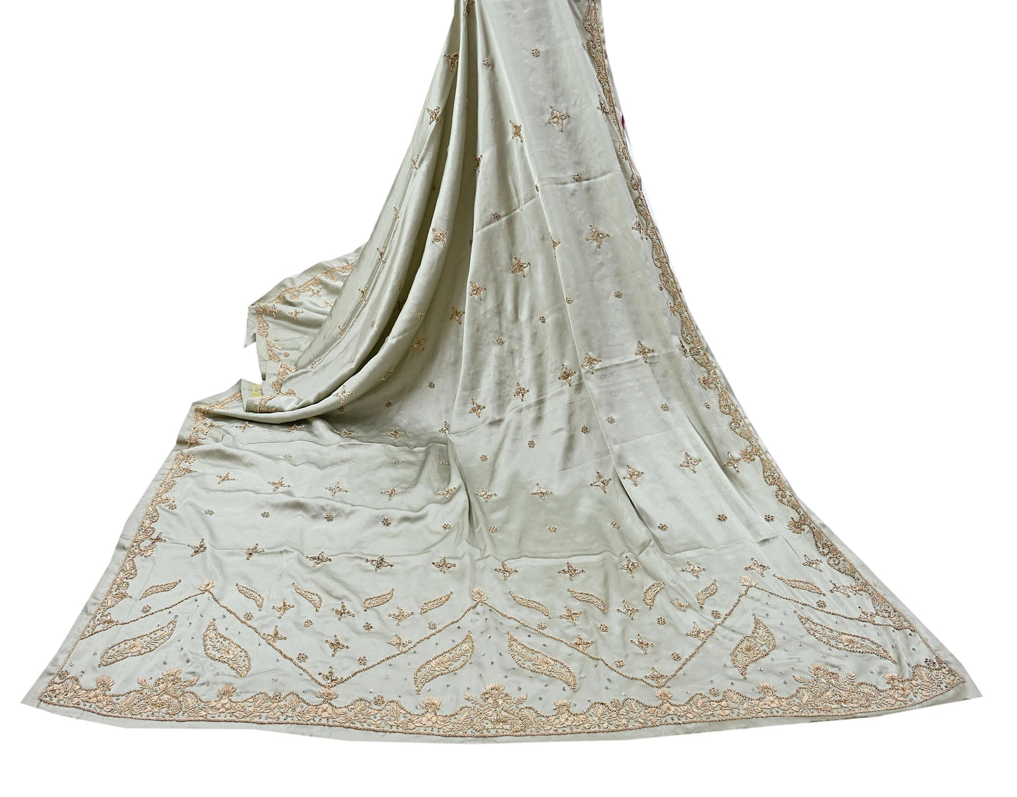 Indian Vintage Gray Pure Satin Silk Hand Embroidered Lehenga 2pcs Set, Bollywood Wedding Wear