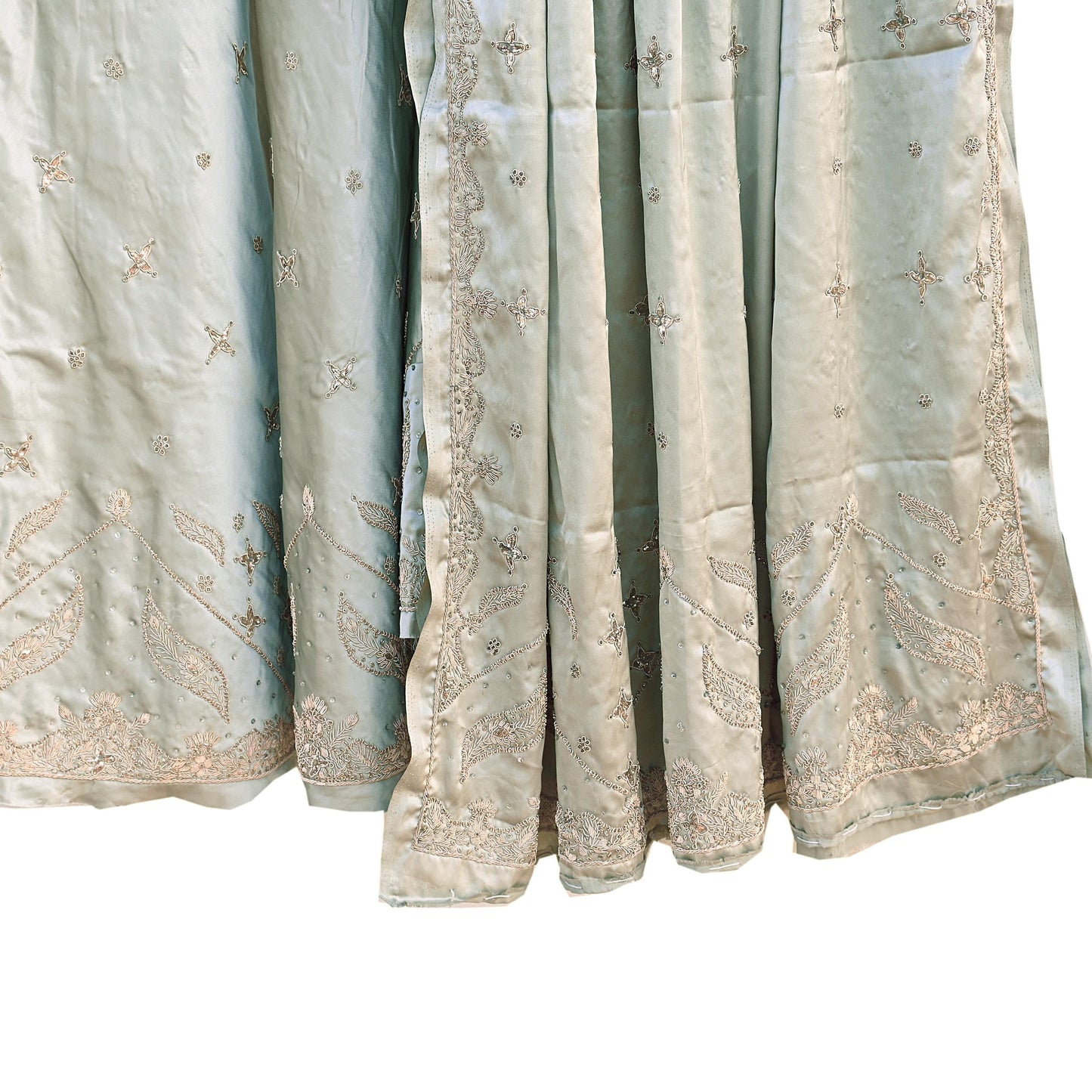 Indian Vintage Gray Pure Satin Silk Hand Embroidered Lehenga 2pcs Set, Bollywood Wedding Wear