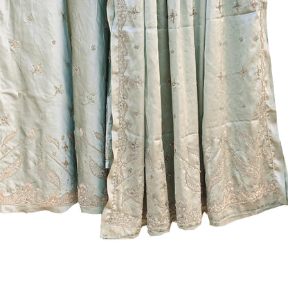Indian Vintage Gray Pure Satin Silk Hand Embroidered Lehenga 2pcs Set, Bollywood Wedding Wear