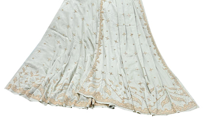 Indian Vintage Gray Pure Satin Silk Hand Embroidered Lehenga 2pcs Set, Bollywood Wedding Wear