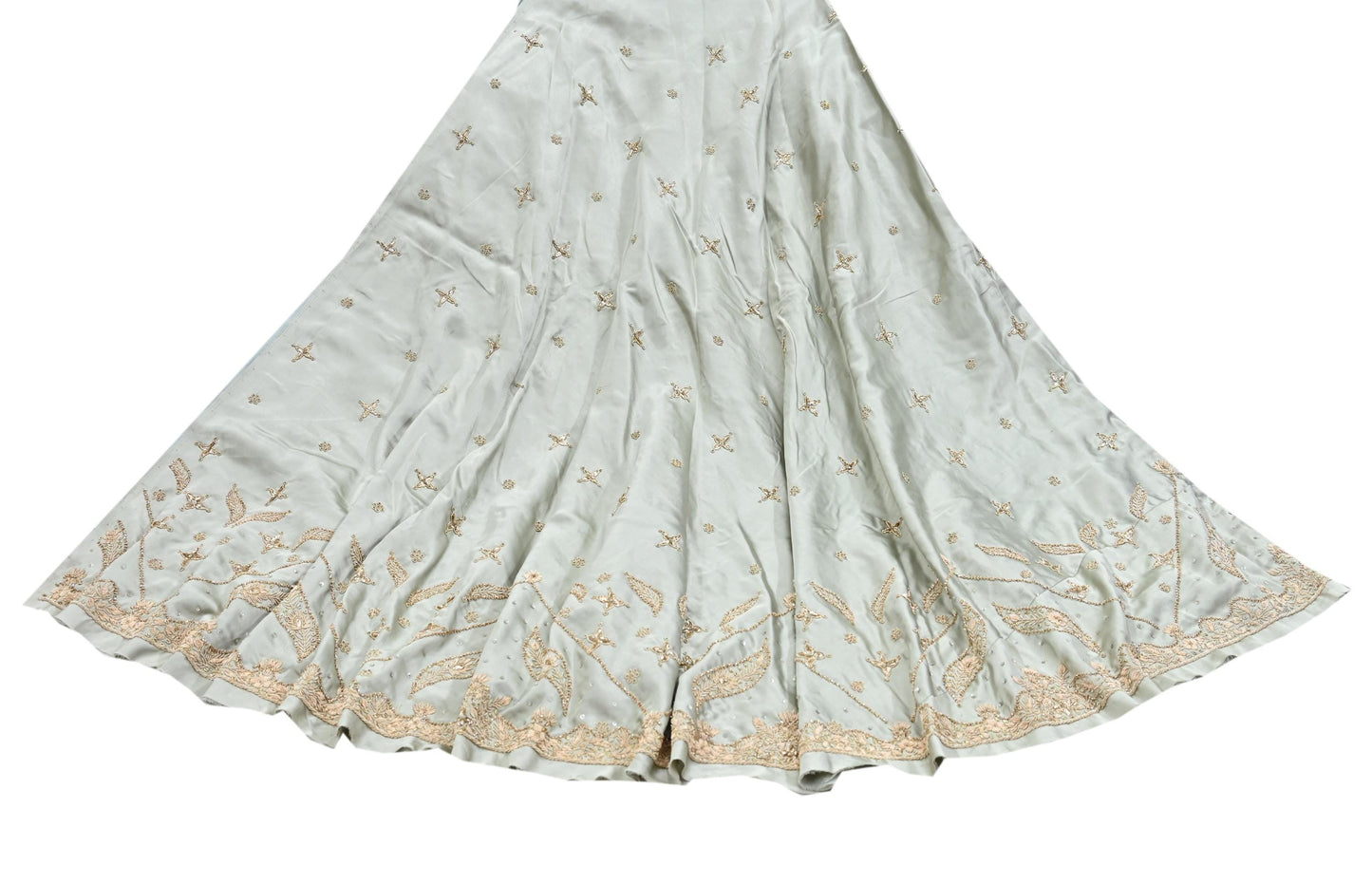 Indian Vintage Gray Pure Satin Silk Hand Embroidered Lehenga 2pcs Set, Bollywood Wedding Wear