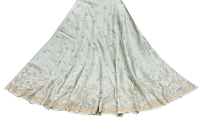 Indian Vintage Gray Pure Satin Silk Hand Embroidered Lehenga 2pcs Set, Bollywood Wedding Wear