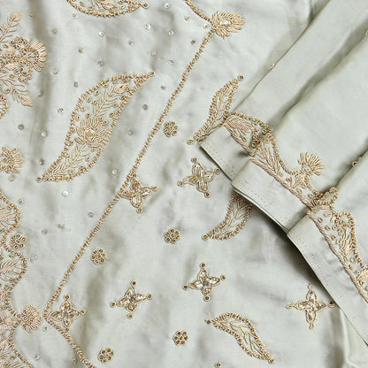 Indian Vintage Heavy Wedding Gray Dupatta Pure Satin Silk Long Stole Hand Embroidered Scarves Golden Zardozi Bridal Veil