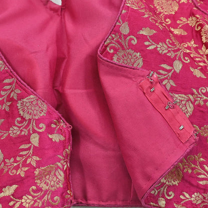 Indian Rani Pink Satin silk Woven Brocade Blouse/Top/Crop M Size Party wear Bollywood