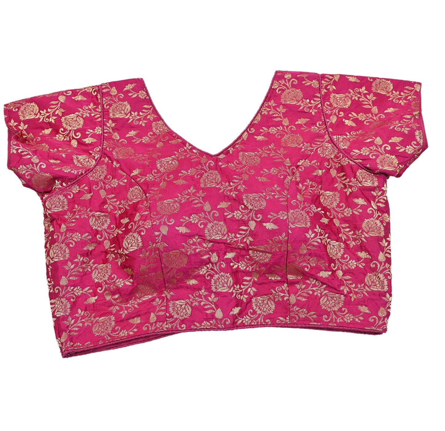 Indian Rani Pink Satin silk Woven Brocade Blouse/Top/Crop M Size Party wear Bollywood