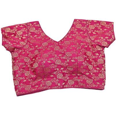 Indian Rani Pink Satin silk Woven Brocade Blouse/Top/Crop M Size Party wear Bollywood