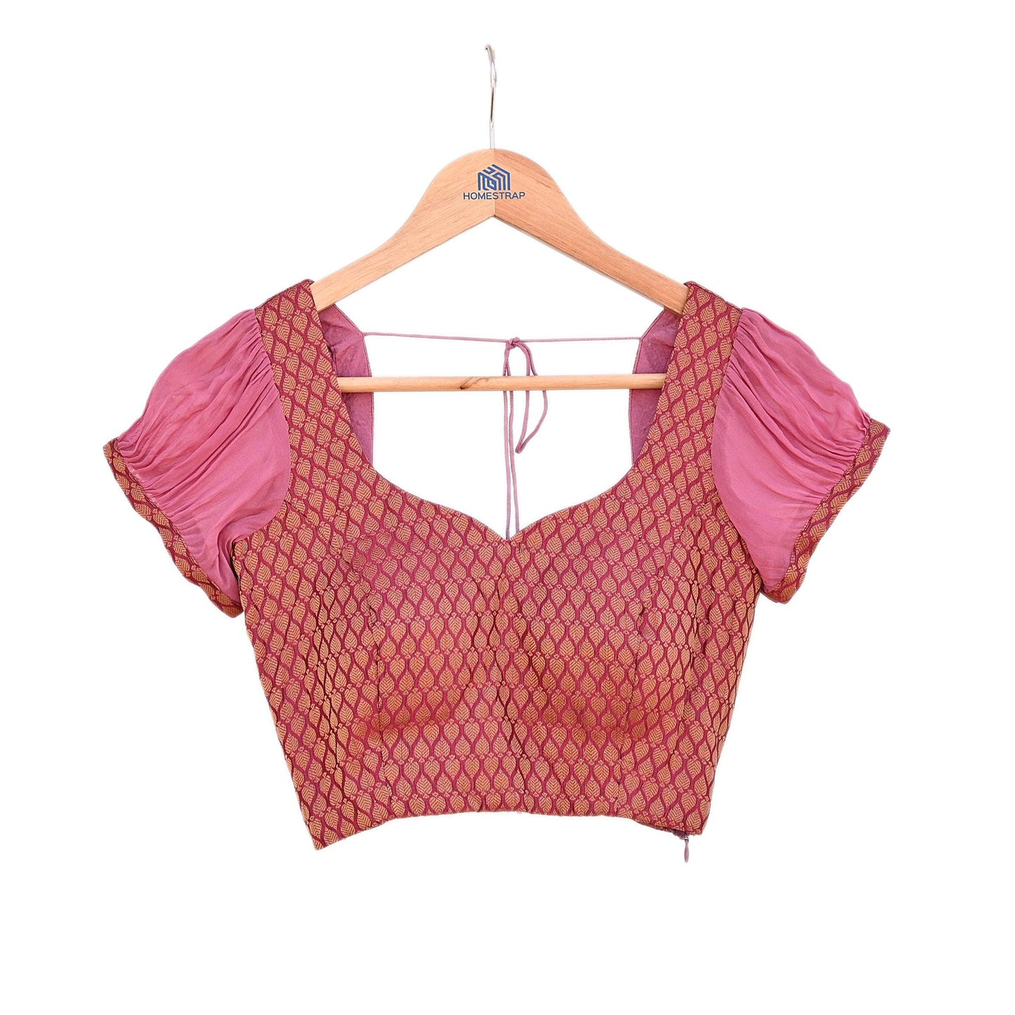 Indian Pink Woven Brocade Padded Blouse/Top/Crop Party wear Bollywood Blouse