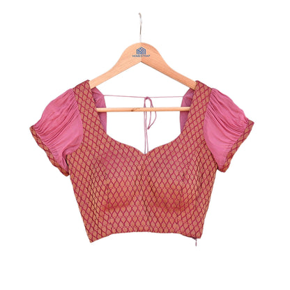 Indian Pink Woven Brocade Padded Blouse/Top/Crop Party wear Bollywood Blouse