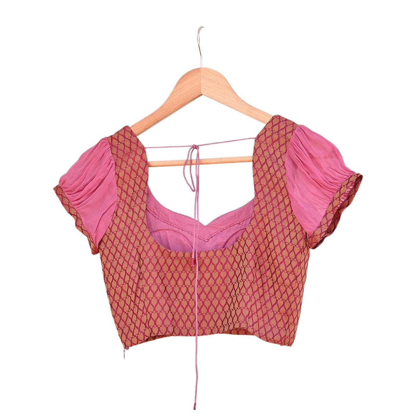 Indian Pink Woven Brocade Padded Blouse/Top/Crop Party wear Bollywood Blouse