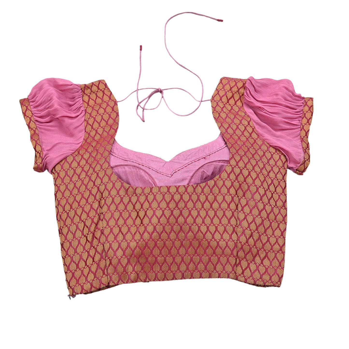 Indian Pink Woven Brocade Padded Blouse/Top/Crop Party wear Bollywood Blouse