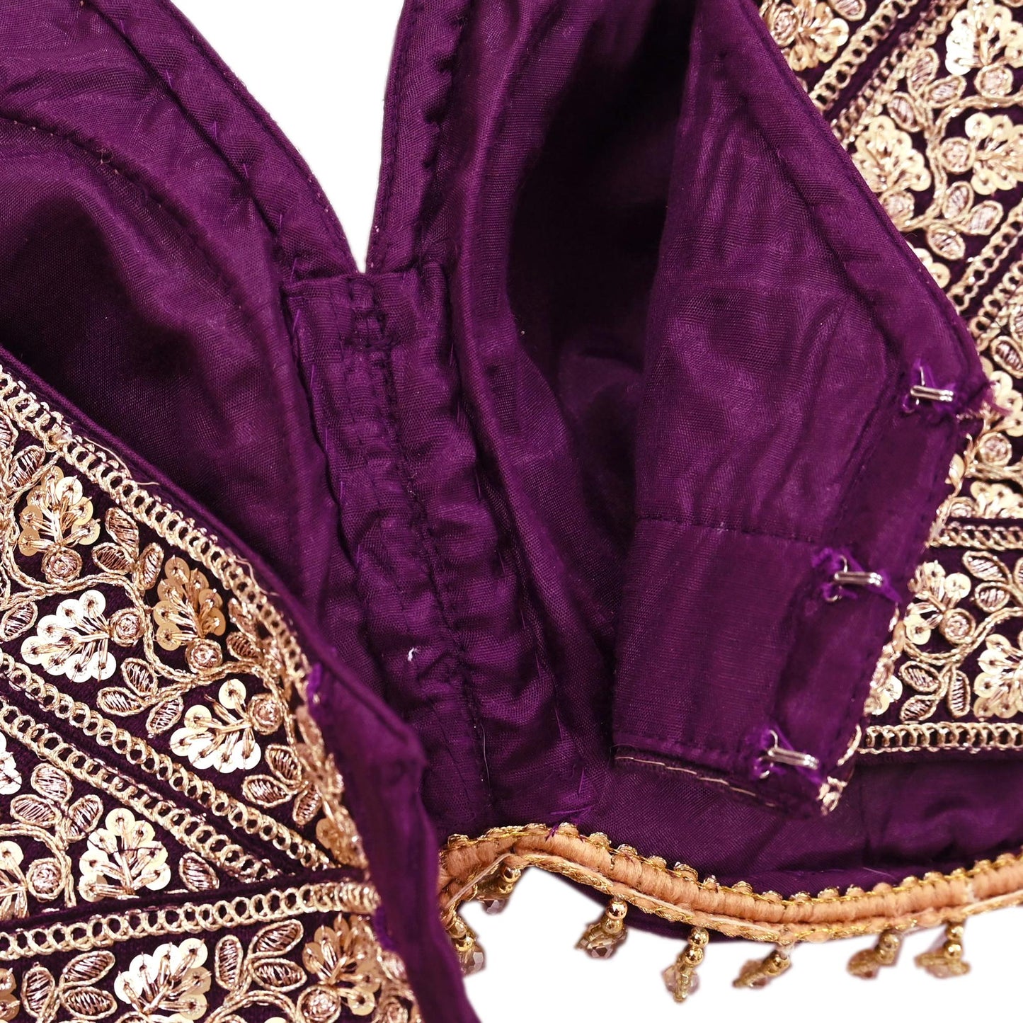 Indian Vintage Purple Raw silk Hand Embroidered sleeveless Padded Blouse/Top/Crop Party wear Bollywood